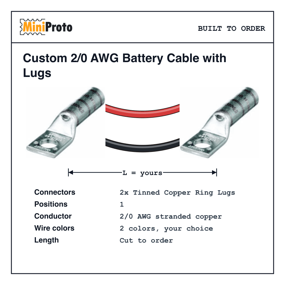 Custom 2/0 AWG Battery Cable with Lugs