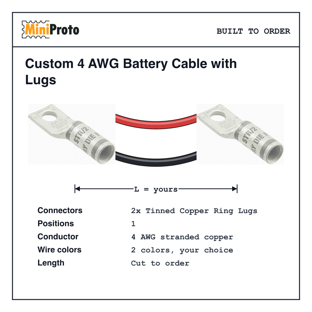Custom 4 AWG Battery Cable with Lugs