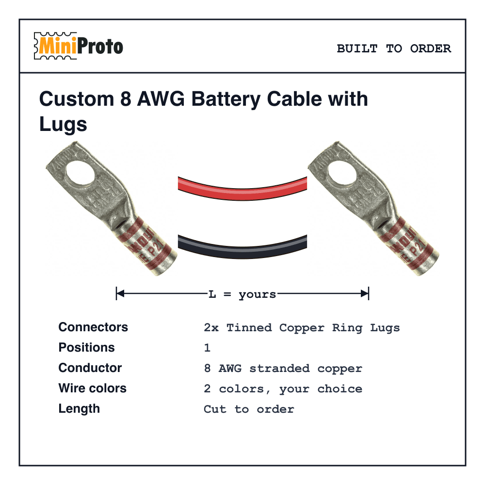 Custom 8 AWG Battery Cable with Lugs