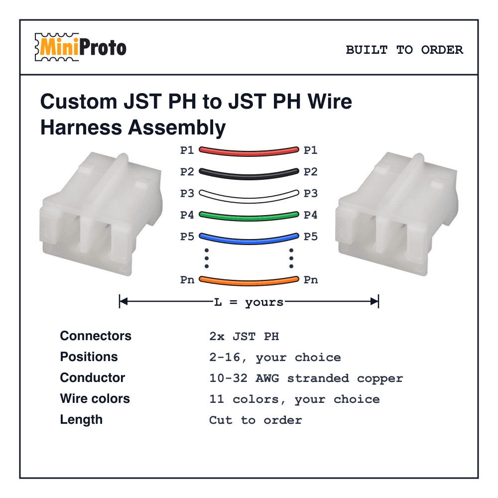 Custom JST PH to JST PH Wire Harness Assembly