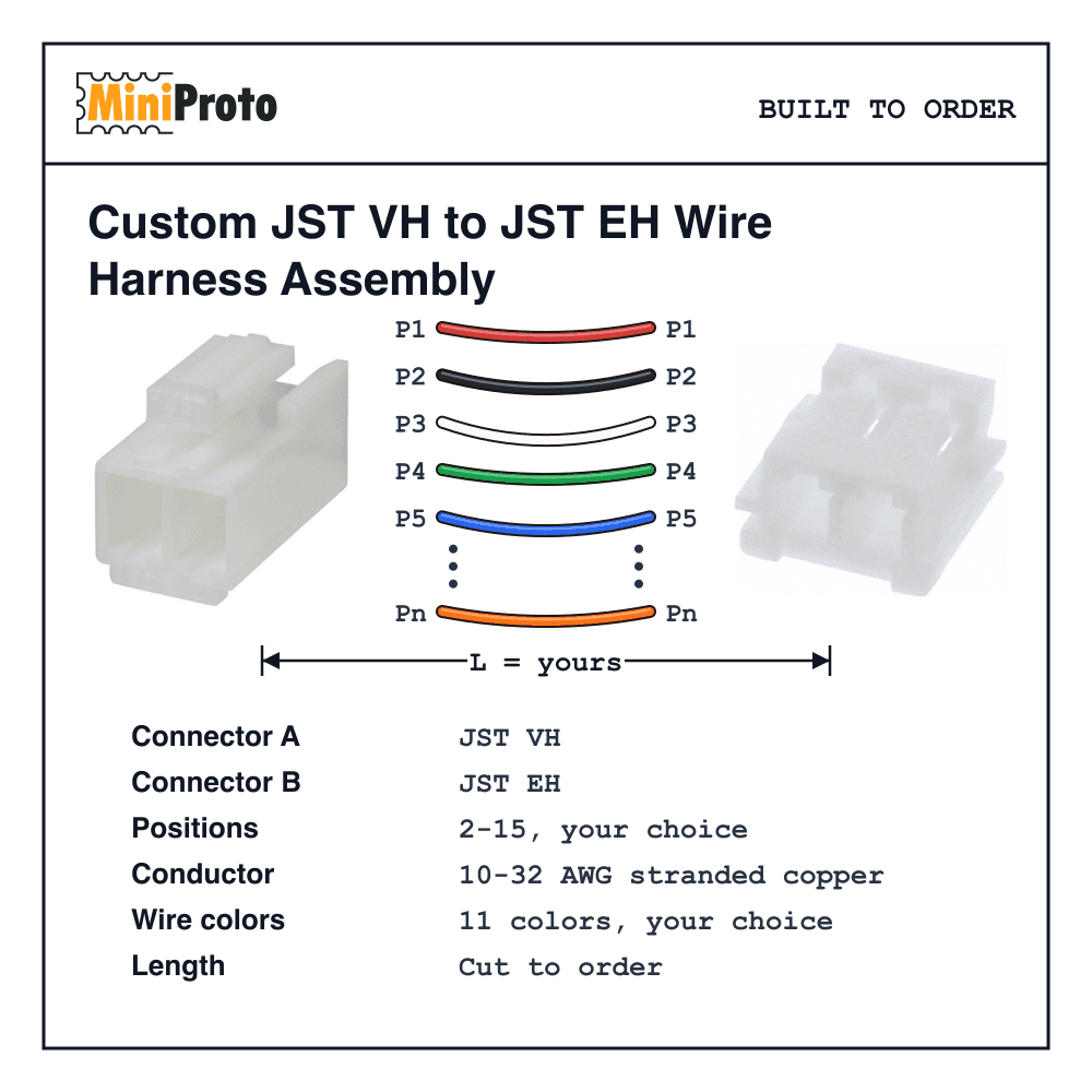 Custom JST VH to JST EH Wire Harness Assembly