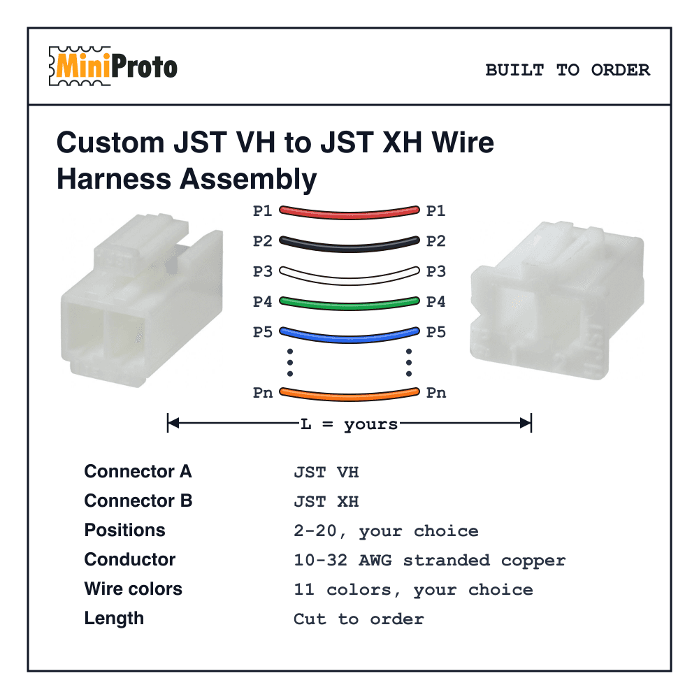 Custom JST VH to JST XH Wire Harness Assembly