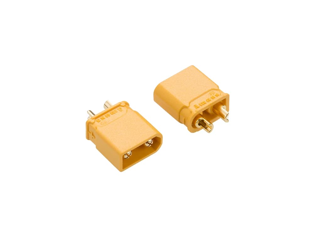 Official Amass photo of yellow XT30U male and female cable connectors