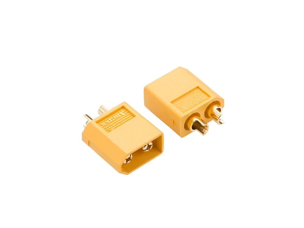 Official Amass photo of yellow XT60 male and female cable connectors