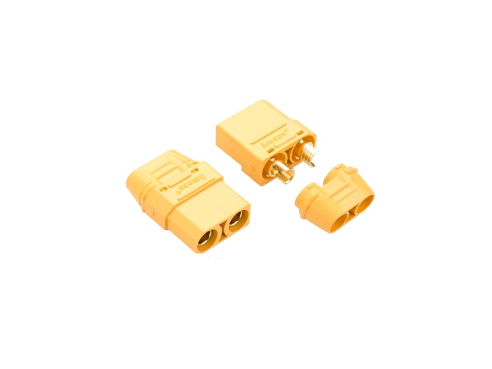 Official Amass photo of yellow XT90H cable connectors and back covers