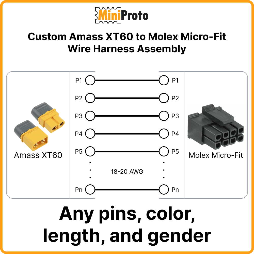 Custom Amass XT60 to Molex Micro-Fit Wire Harness Assembly