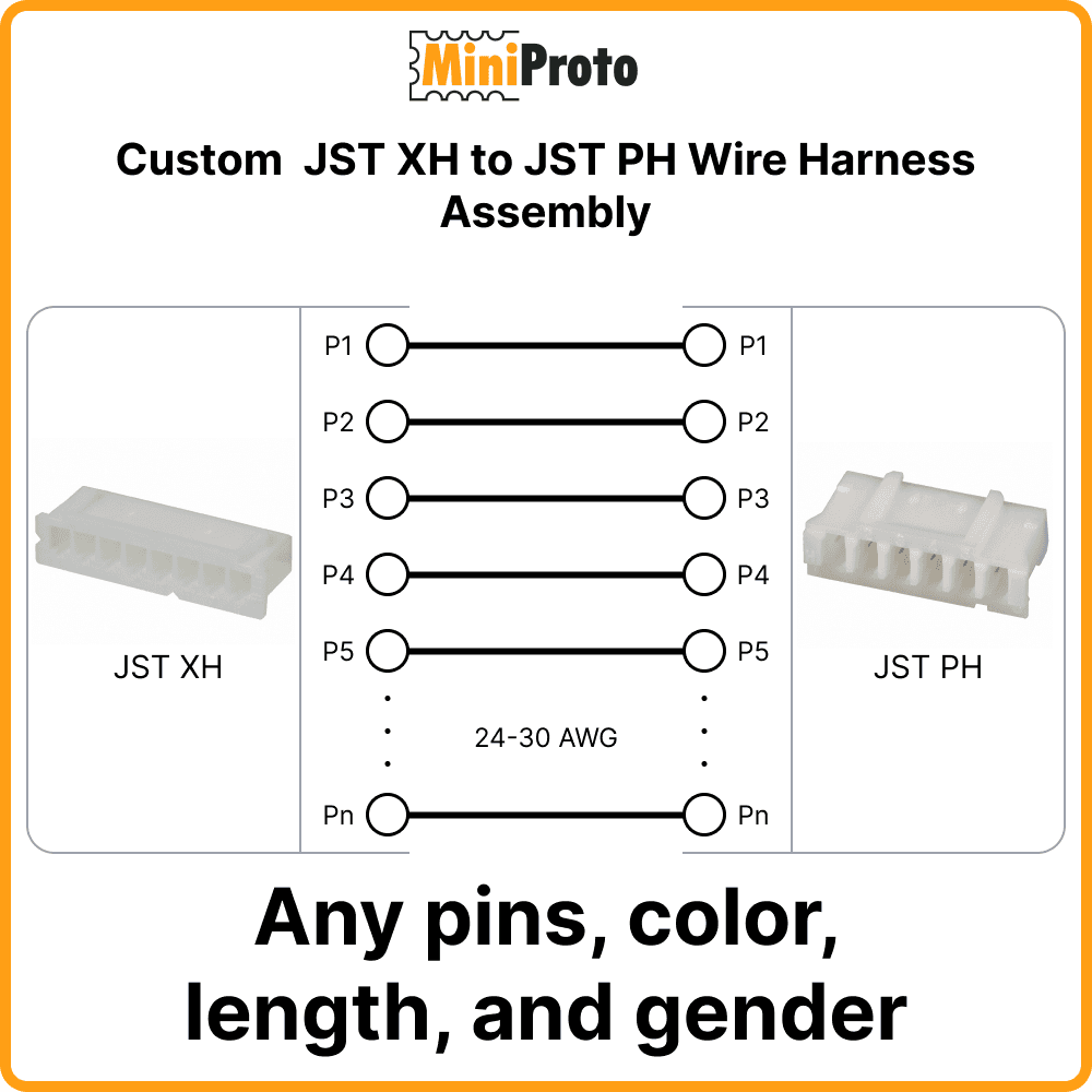 Custom JST XH to JST PH Wire Harness Assembly