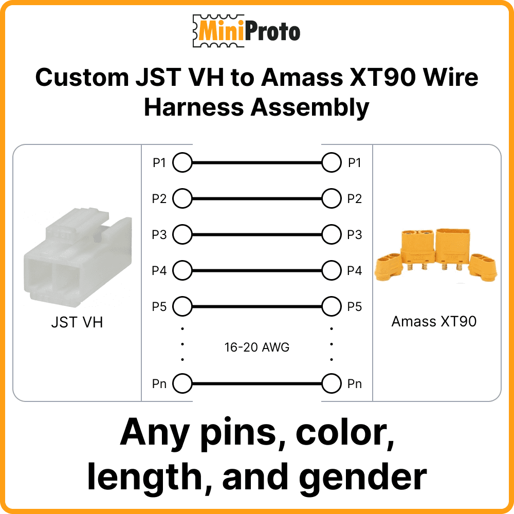 Custom JST VH to Amass XT90 Wire Harness Assembly