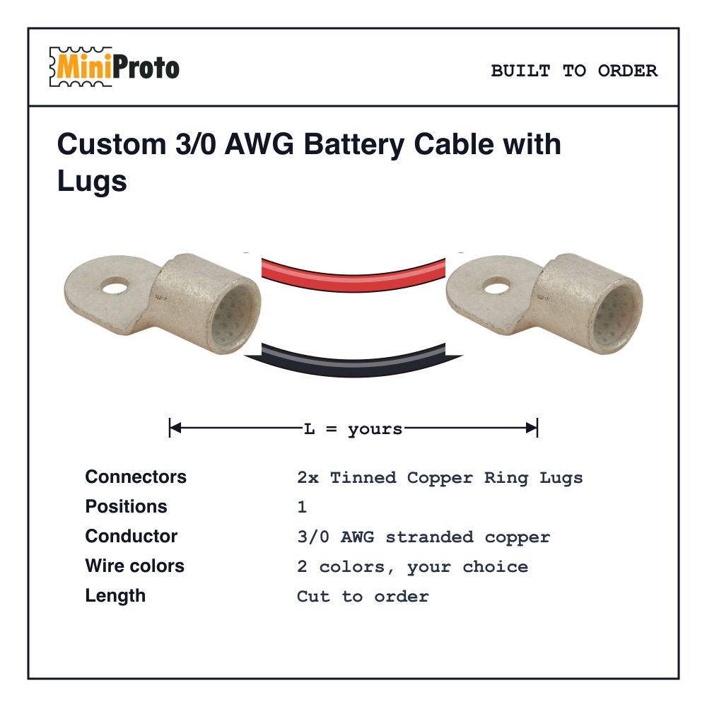 Custom 3/0 AWG Battery Cable with Lugs