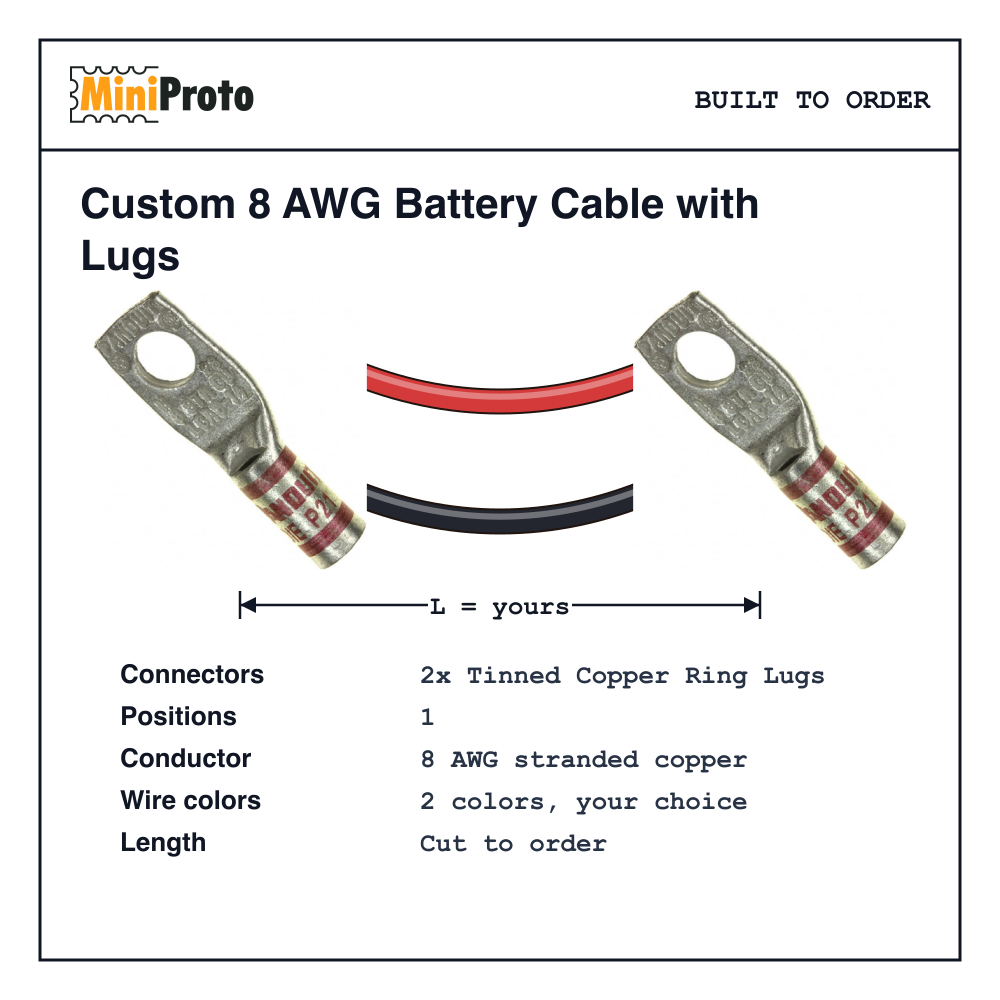 Custom 8 AWG Battery Cable with Lugs