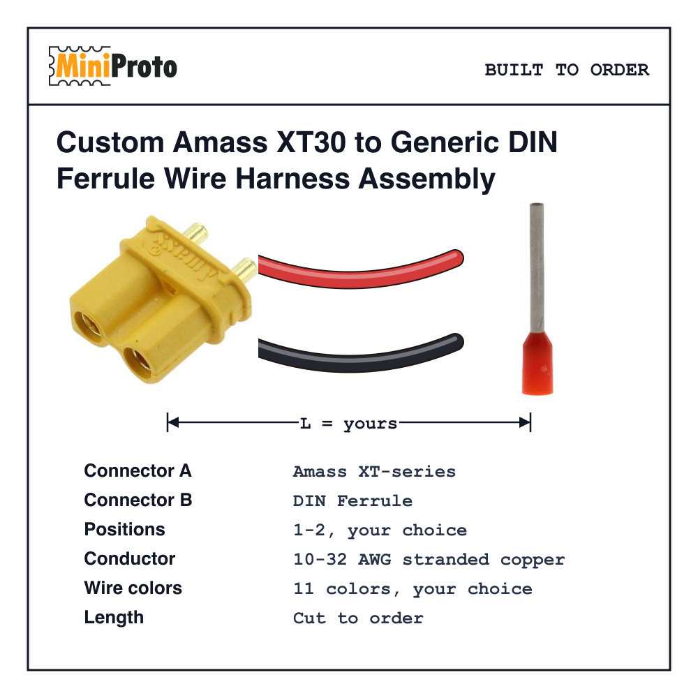 Custom Amass XT30 to Generic DIN Ferrule Wire Harness Assembly