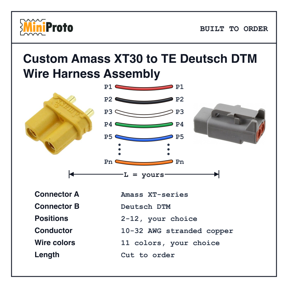 Custom Amass XT30 to TE Deutsch DTM Wire Harness Assembly