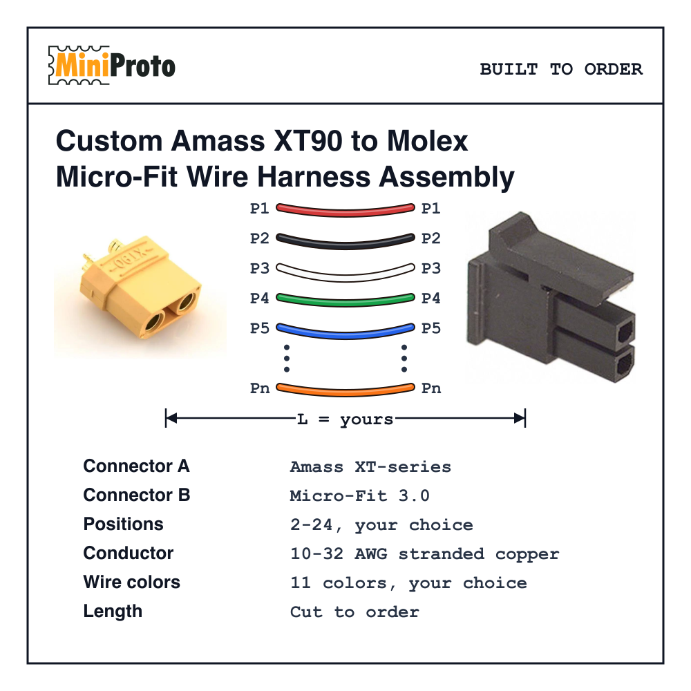Custom Amass XT90 to Molex Micro-Fit Wire Harness Assembly