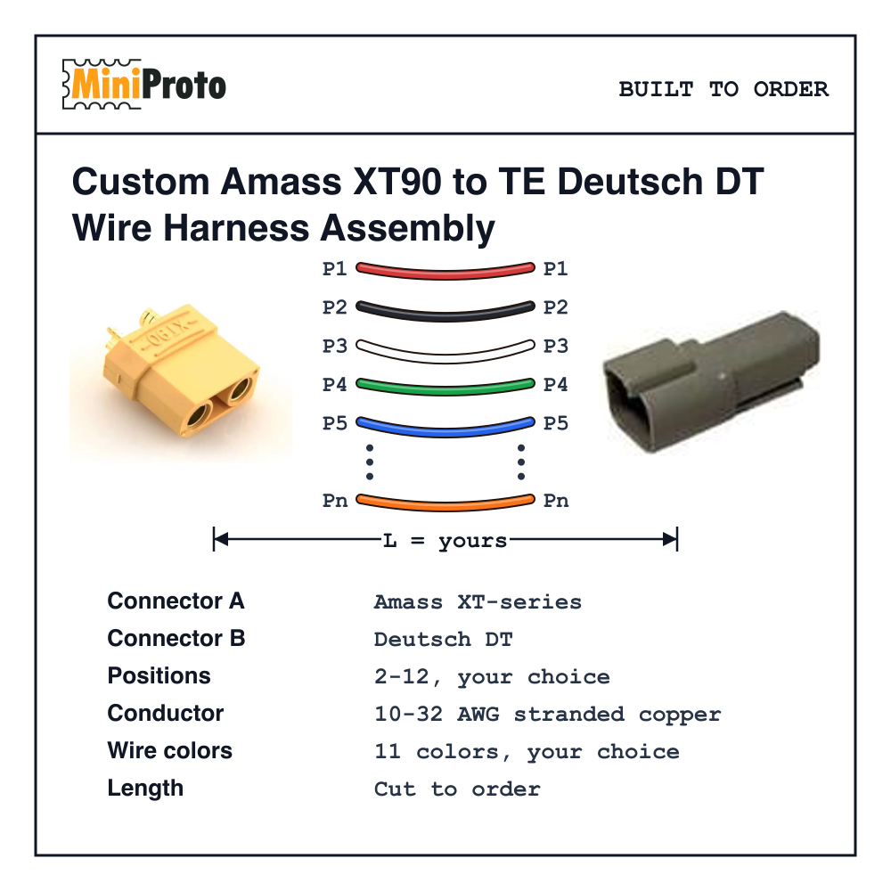 Custom Amass XT90 to TE Deutsch DT Wire Harness Assembly