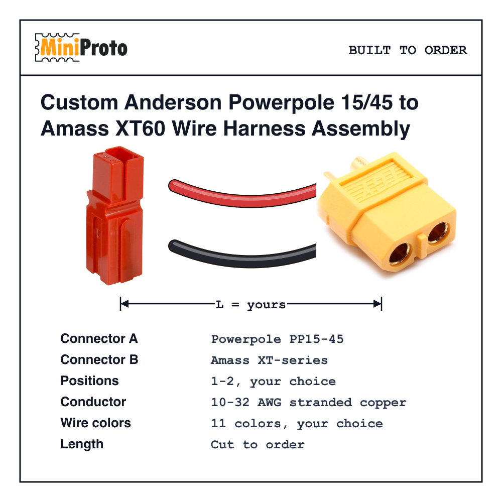Custom Anderson Powerpole 15/45 to Amass XT60 Wire Harness Assembly