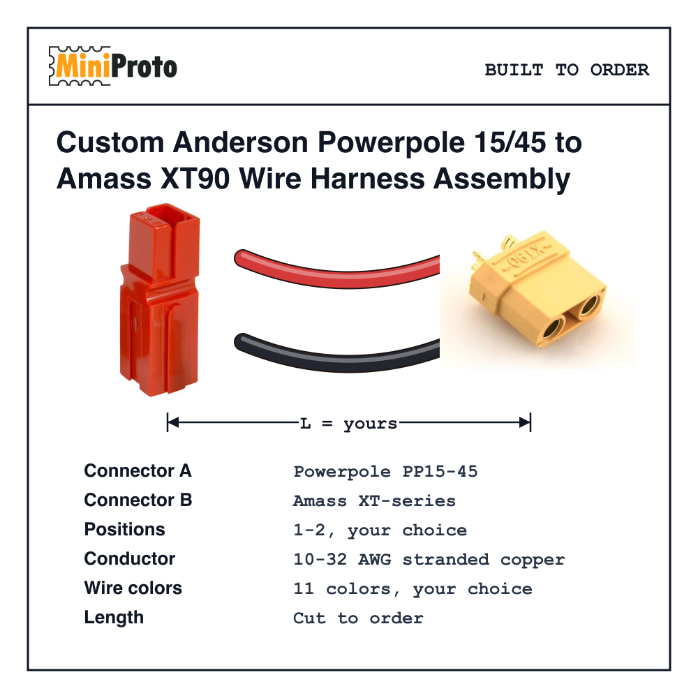 Custom Anderson Powerpole 15/45 to Amass XT90 Wire Harness Assembly