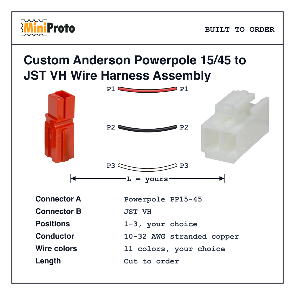 Custom Anderson Powerpole 15/45 to JST VH Wire Harness Assembly