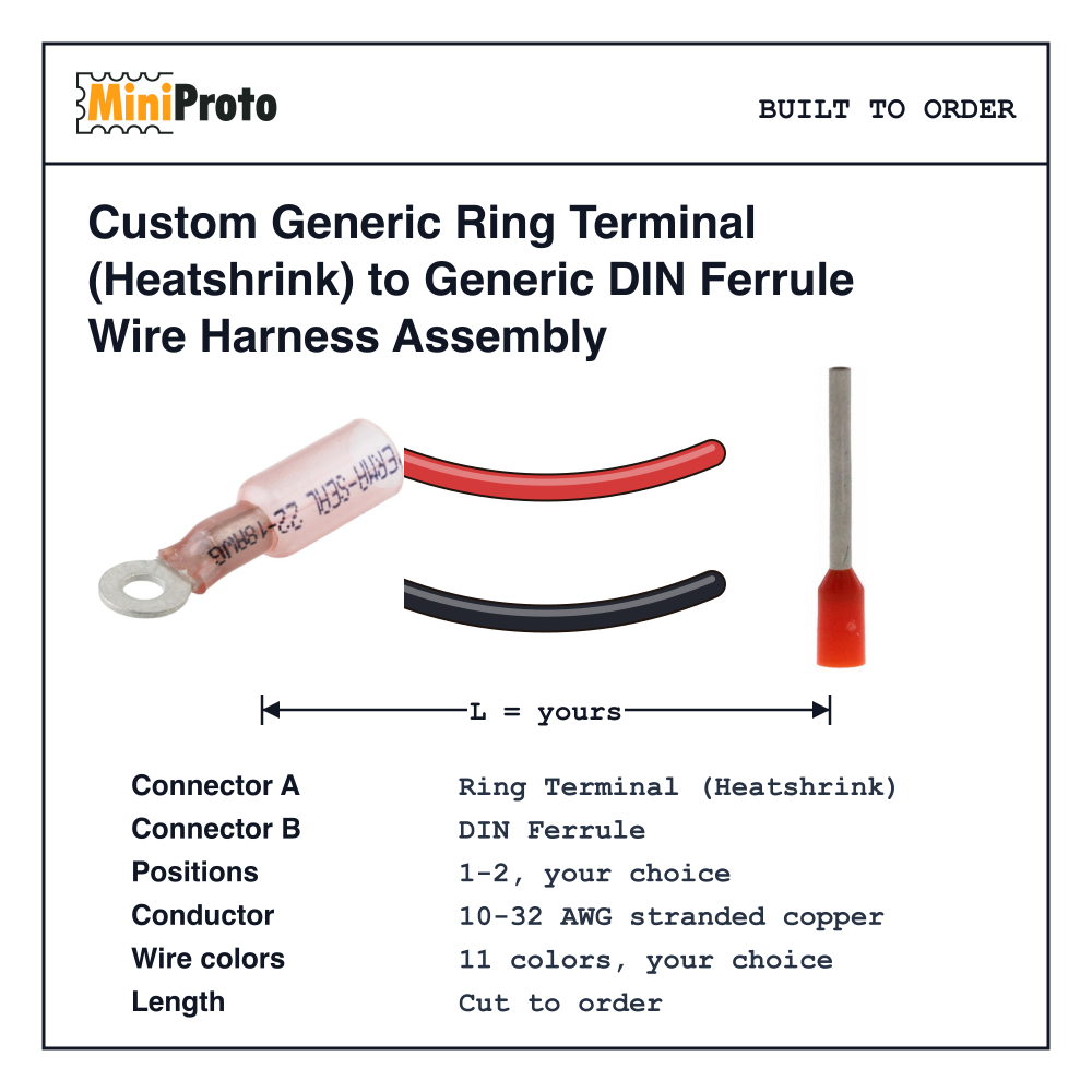 Custom Generic Ring Terminal (Heatshrink) to Generic DIN Ferrule Wire Harness Assembly