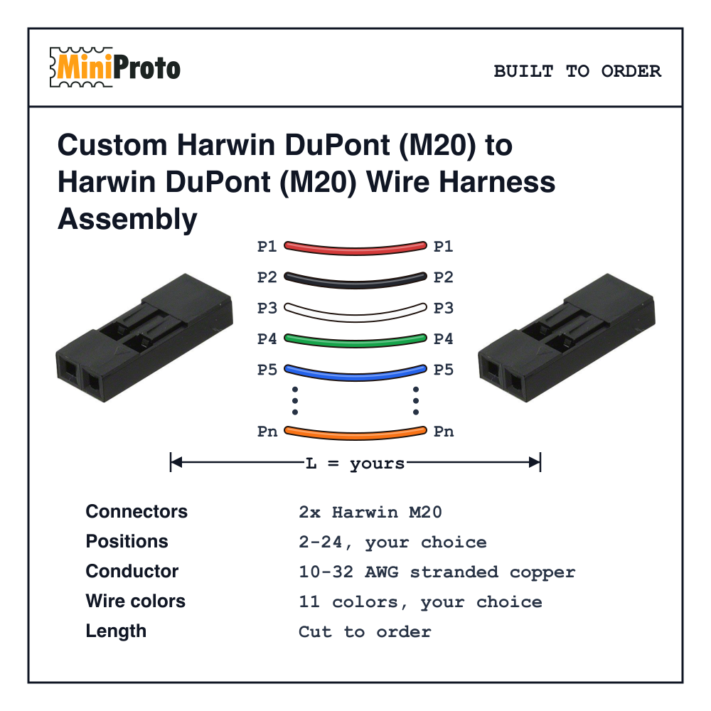 Custom Harwin DuPont (M20) to Harwin DuPont (M20) Wire Harness Assembly