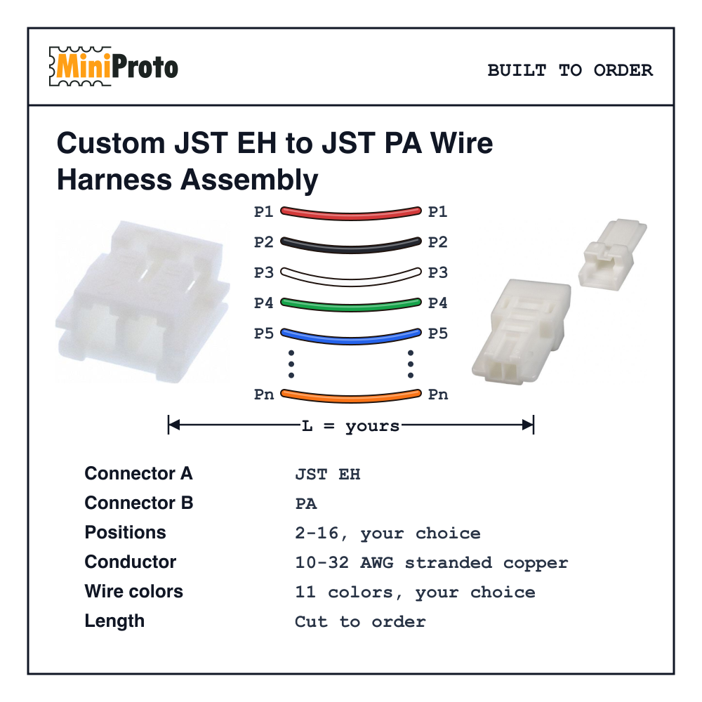 Custom JST EH to JST PA Wire Harness Assembly
