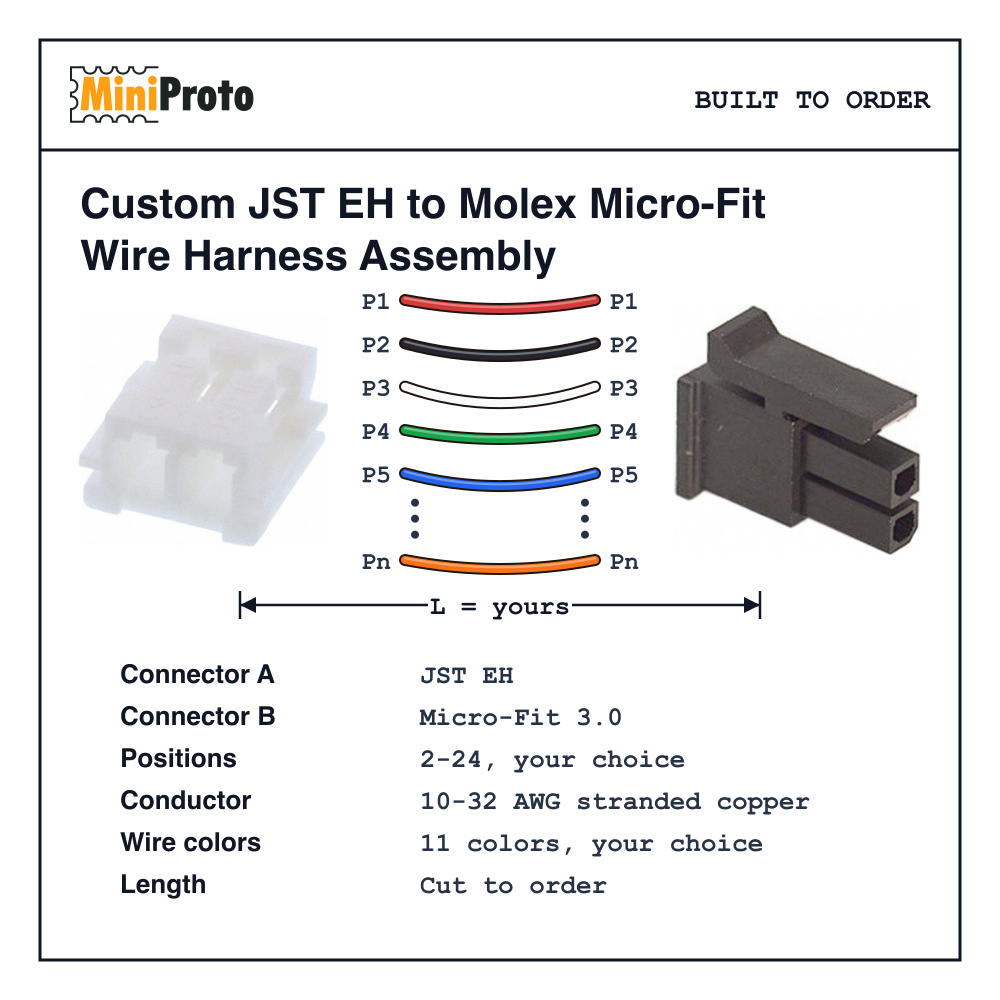 Custom JST EH to Molex Micro-Fit Wire Harness Assembly