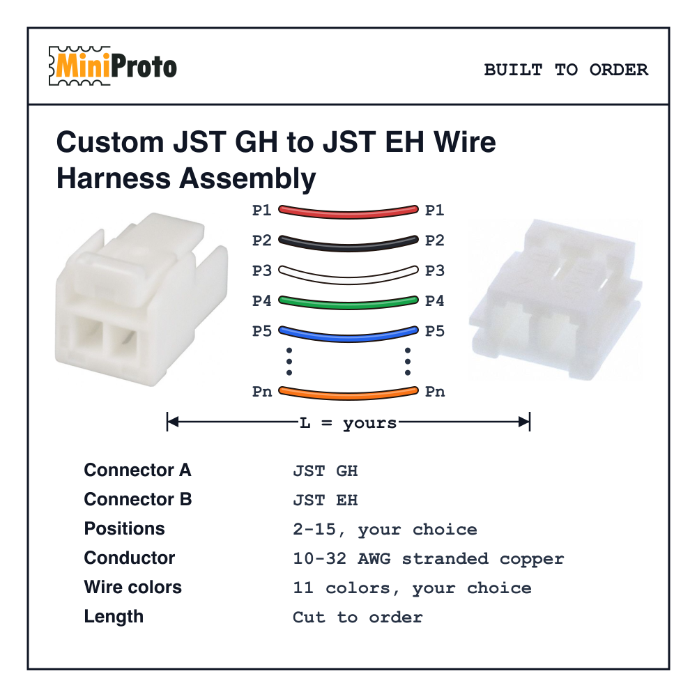 Custom JST GH to JST EH Wire Harness Assembly