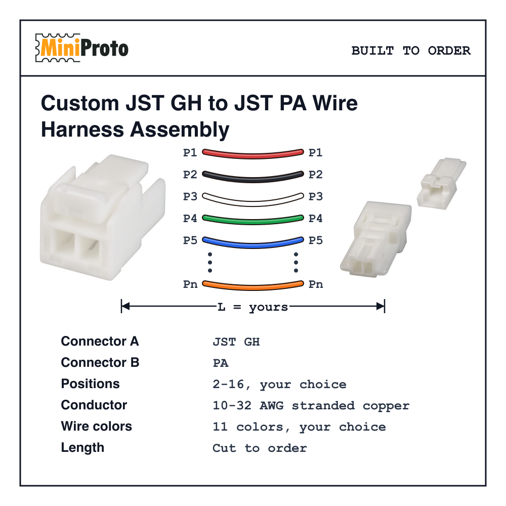 Custom JST GH to JST PA Wire Harness Assembly