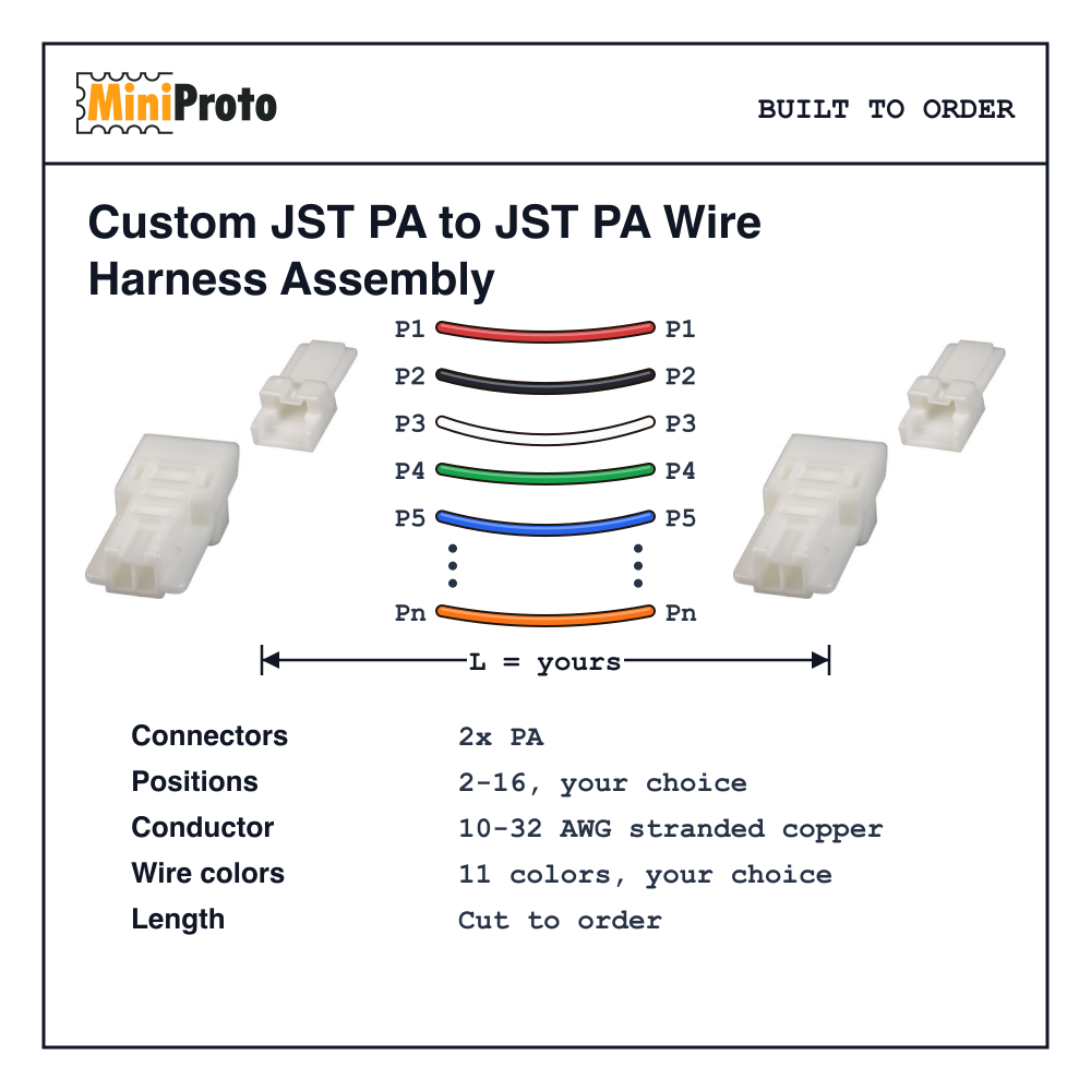 Custom JST PA to JST PA Wire Harness Assembly