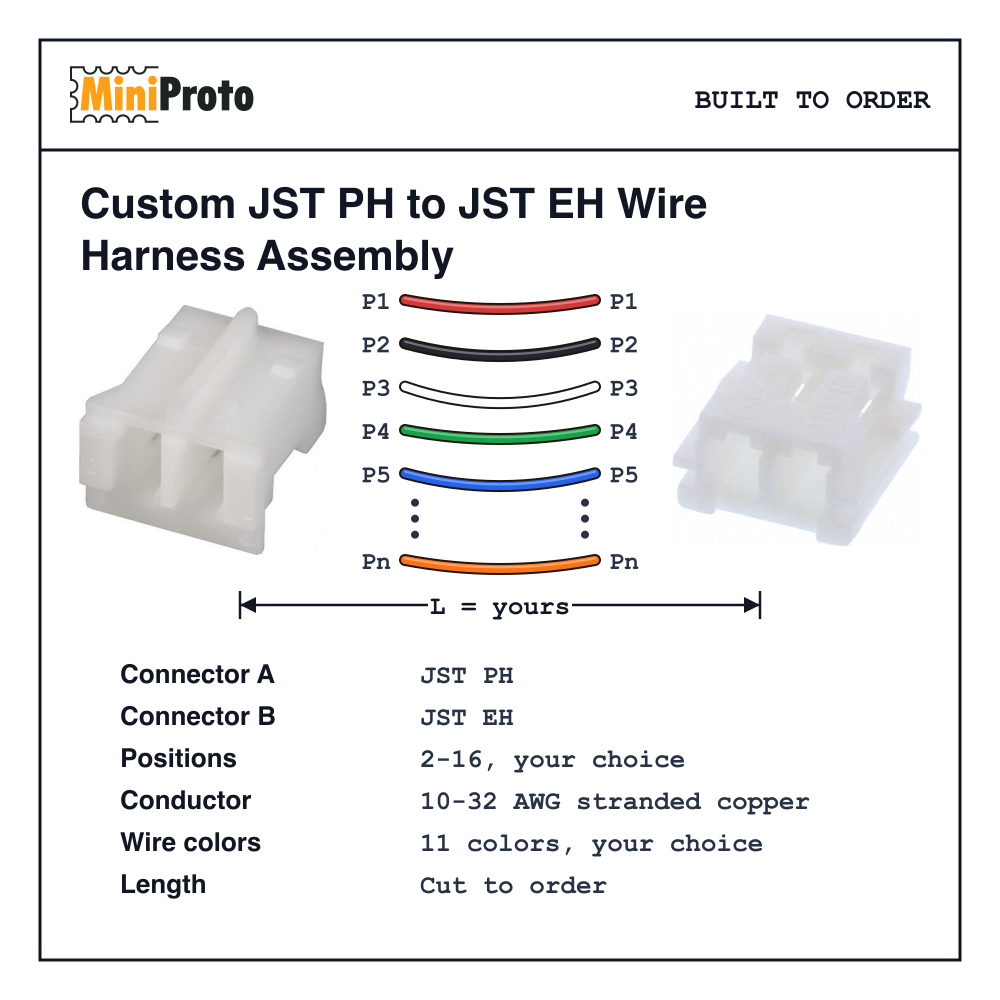 Custom JST PH to JST EH Wire Harness Assembly