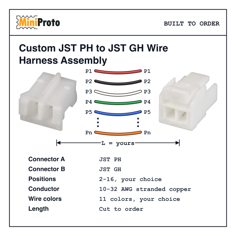 Custom JST PH to JST GH Wire Harness Assembly
