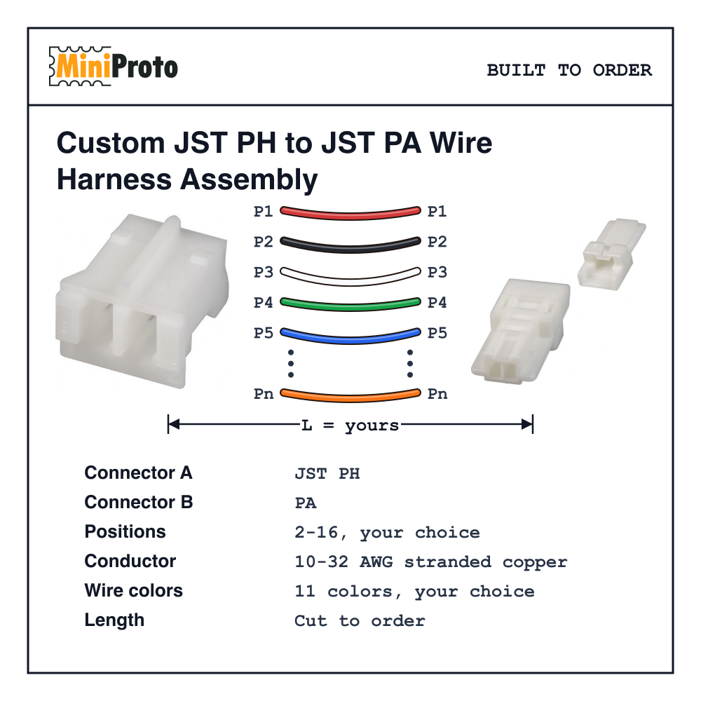Custom JST PH to JST PA Wire Harness Assembly