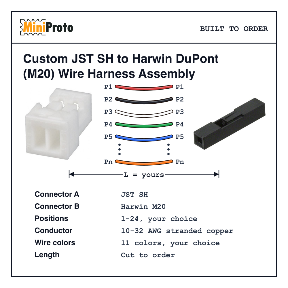 Custom JST SH to Harwin DuPont (M20) Wire Harness Assembly