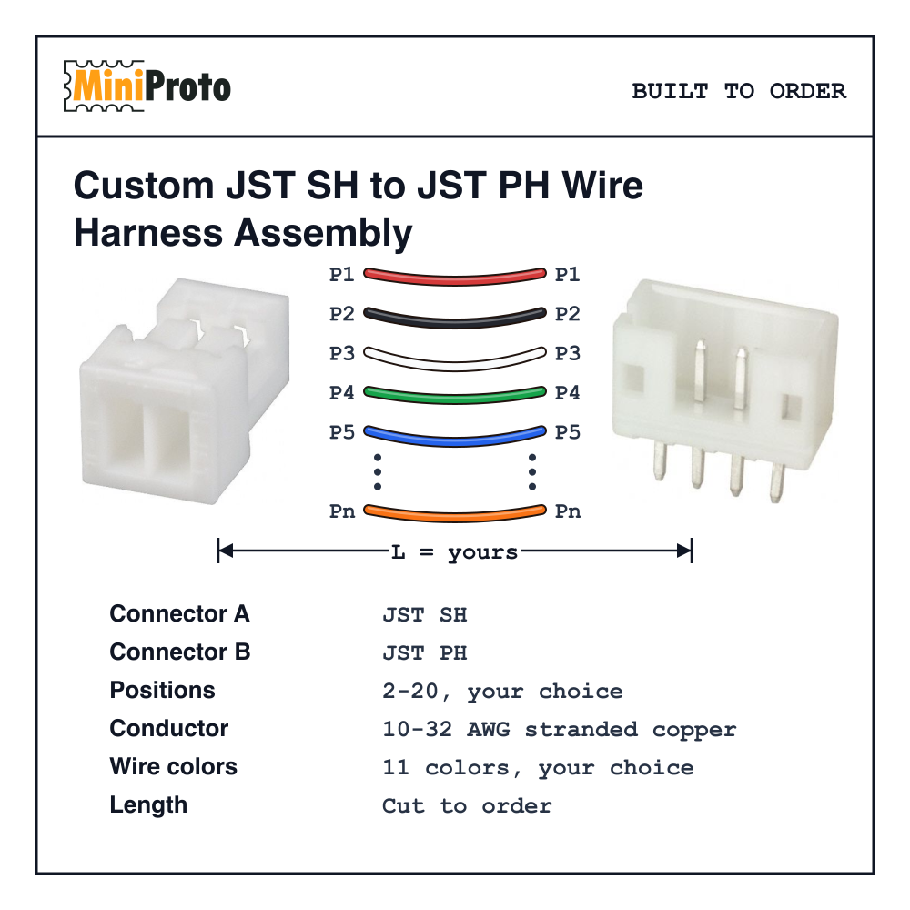 Custom JST SH to JST PH Wire Harness Assembly