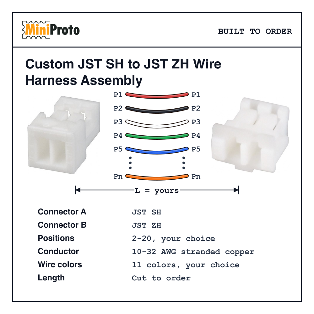 Custom JST SH to JST ZH Wire Harness Assembly