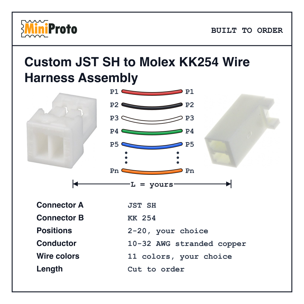 Custom JST SH to Molex KK254 Wire Harness Assembly