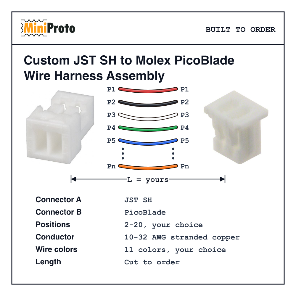Custom JST SH to Molex PicoBlade Wire Harness Assembly