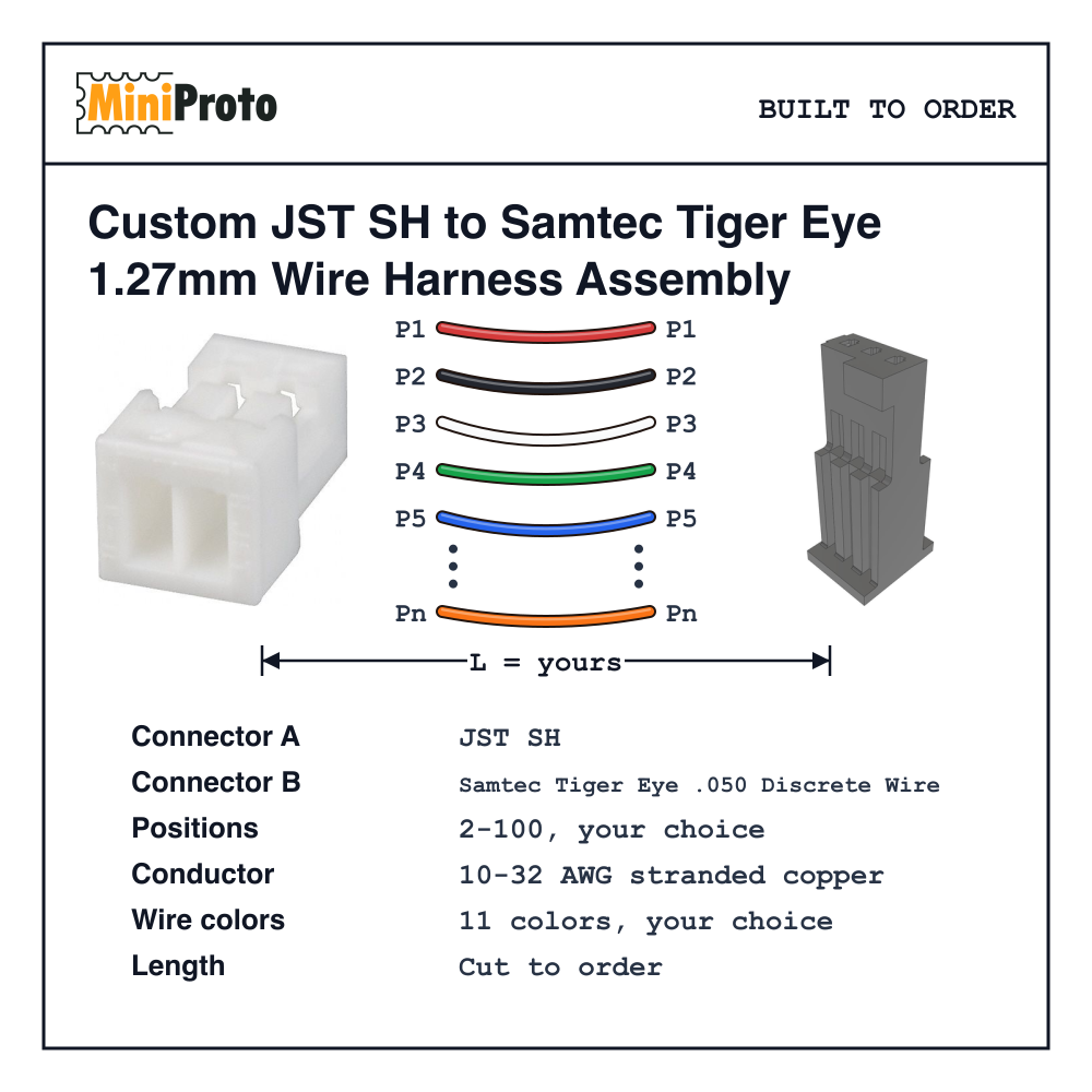 Custom JST SH to Samtec Tiger Eye 1.27mm Wire Harness Assembly