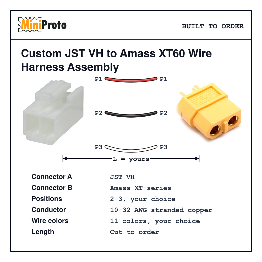 Custom JST VH to Amass XT60 Wire Harness Assembly