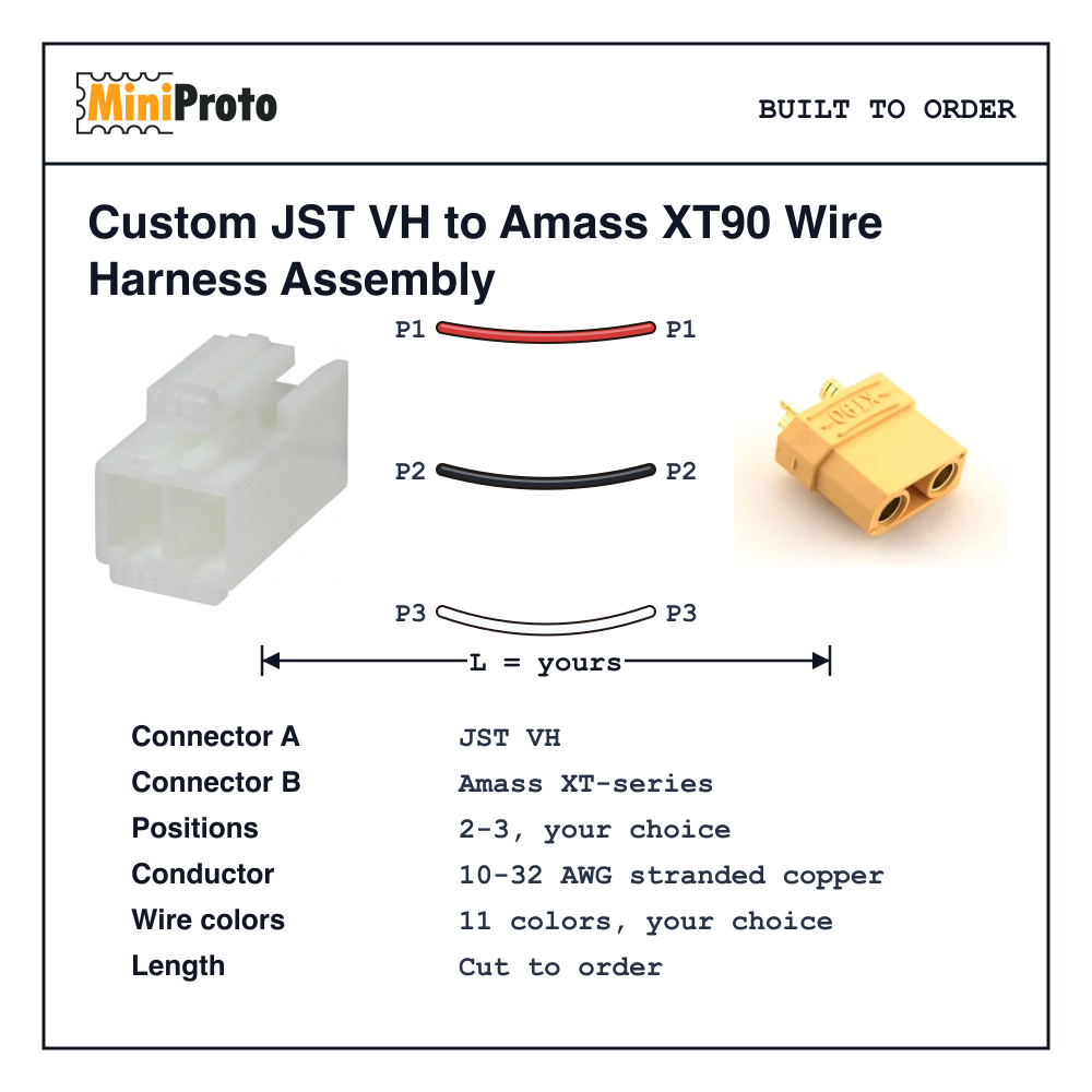 Custom JST VH to Amass XT90 Wire Harness Assembly