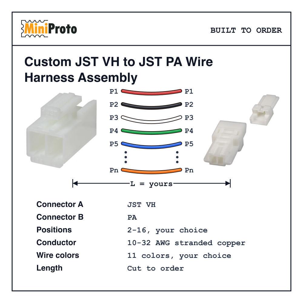 Custom JST VH to JST PA Wire Harness Assembly