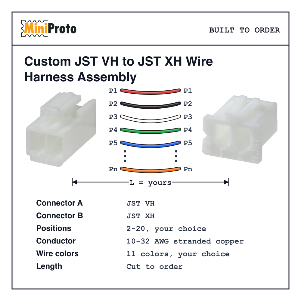 Custom JST VH to JST XH Wire Harness Assembly
