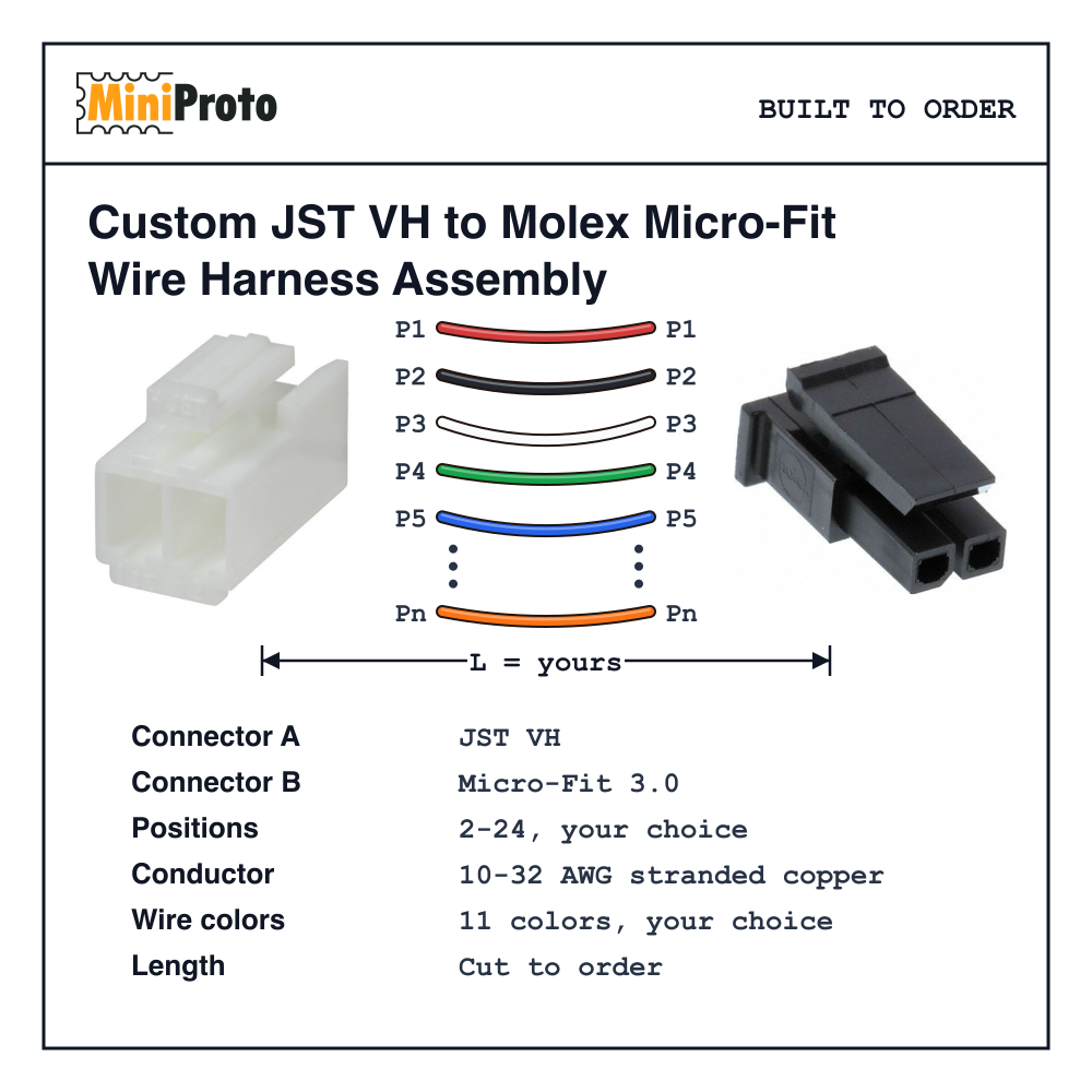 Custom JST VH to Molex Micro-Fit Wire Harness Assembly