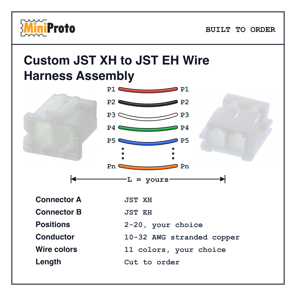 Custom JST XH to JST EH Wire Harness Assembly