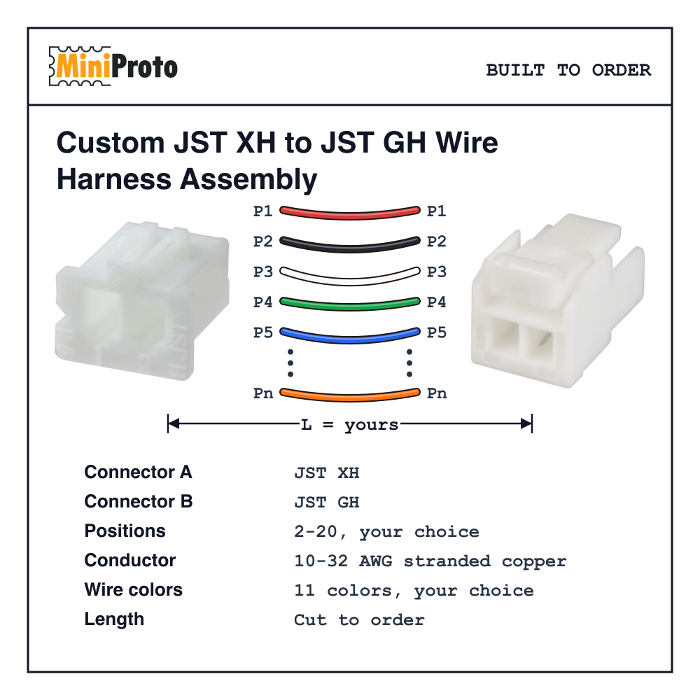 Custom JST XH to JST GH Wire Harness Assembly