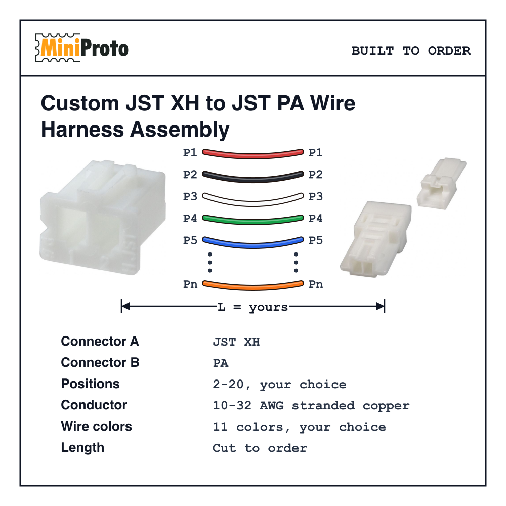 Custom JST XH to JST PA Wire Harness Assembly