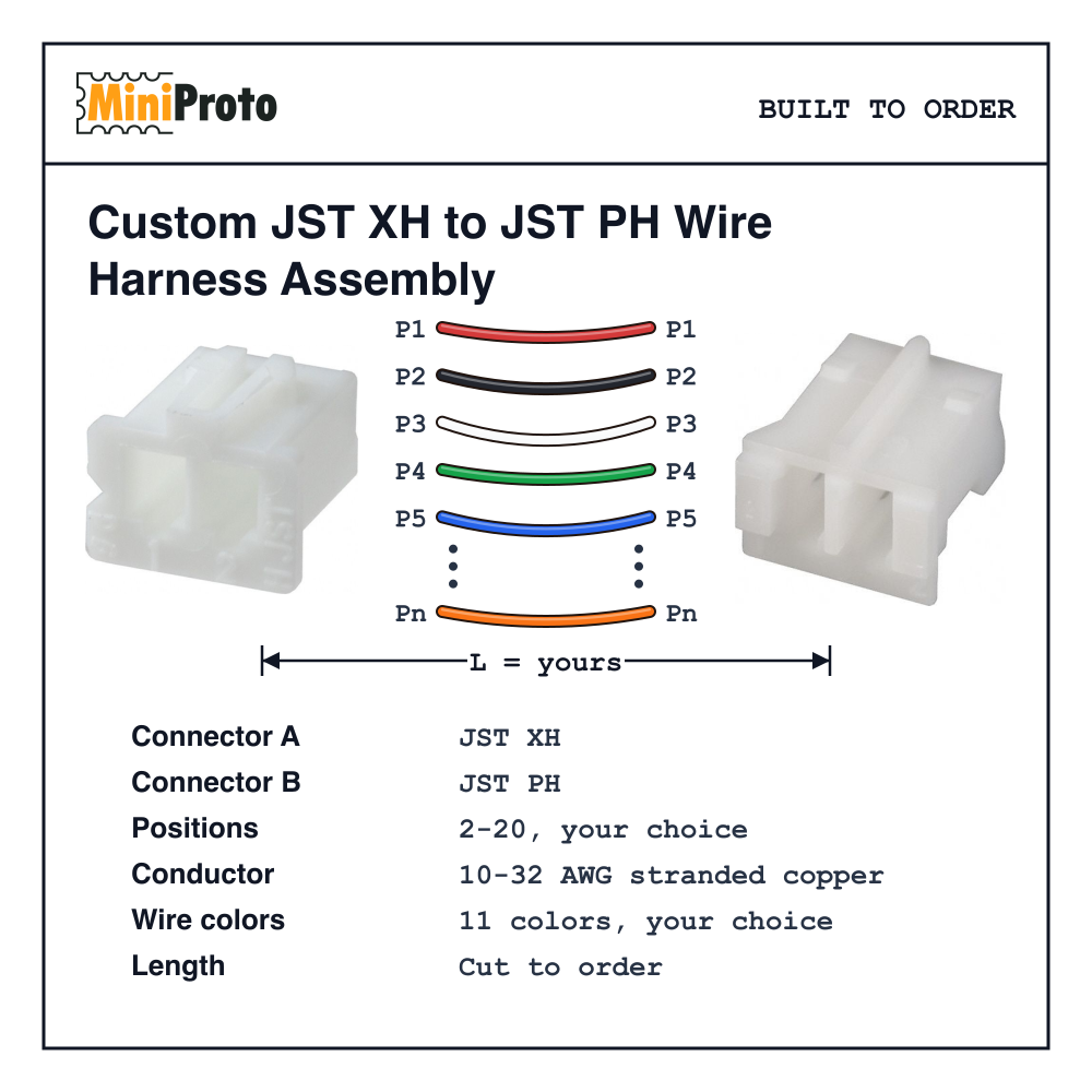 Custom JST XH to JST PH Wire Harness Assembly