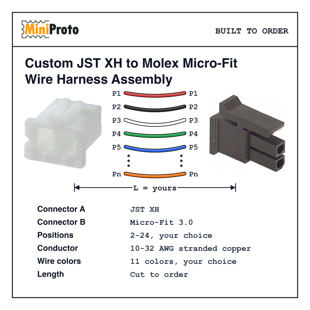Custom JST XH to Molex Micro-Fit Wire Harness Assembly