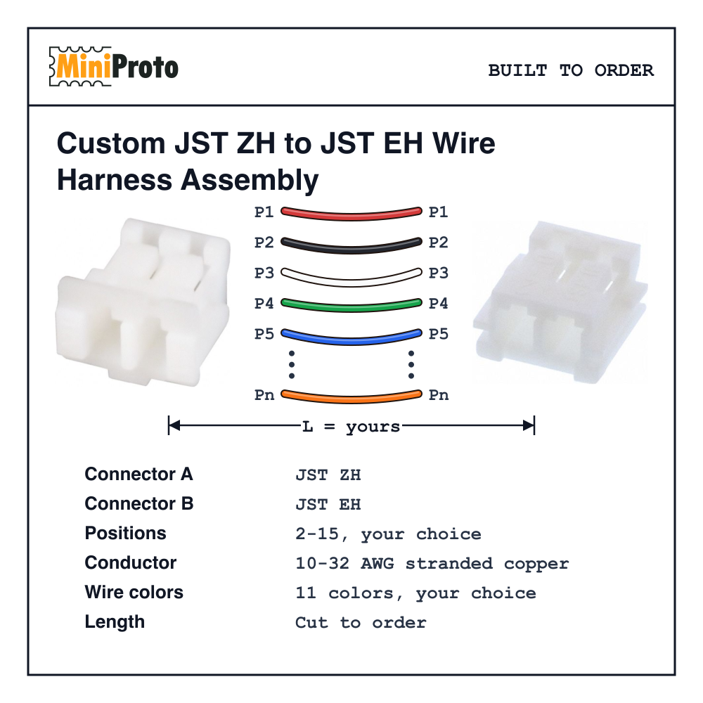 Custom JST ZH to JST EH Wire Harness Assembly