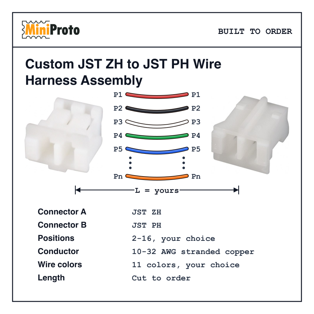 Custom JST ZH to JST PH Wire Harness Assembly