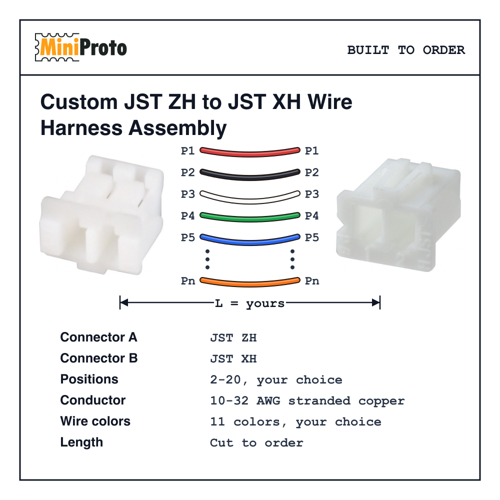 Custom JST ZH to JST XH Wire Harness Assembly